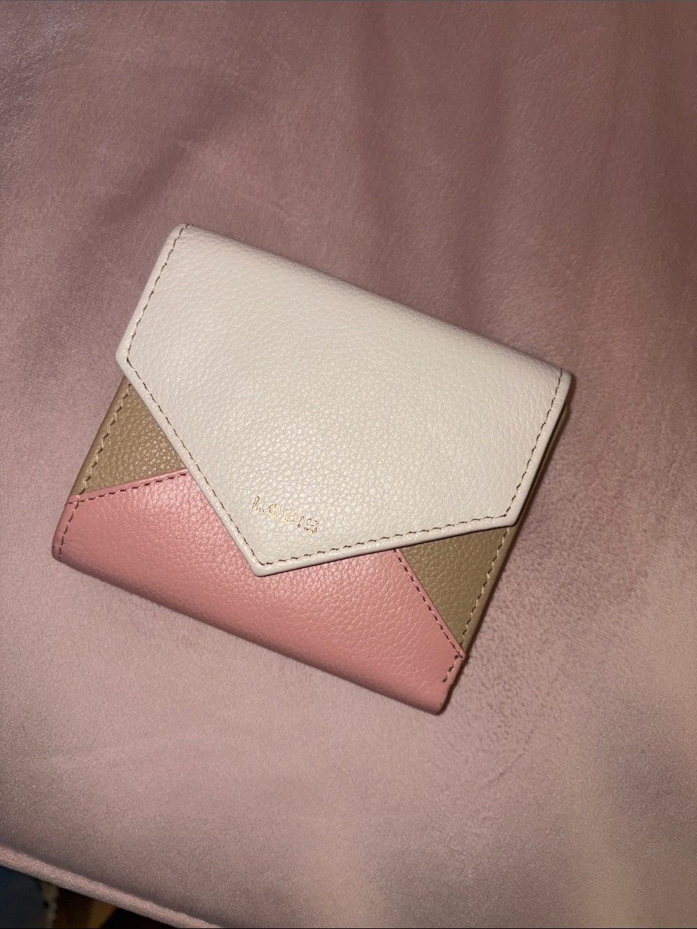 Lodis Colorblock Envelope Wallet in White, Pink & Tan